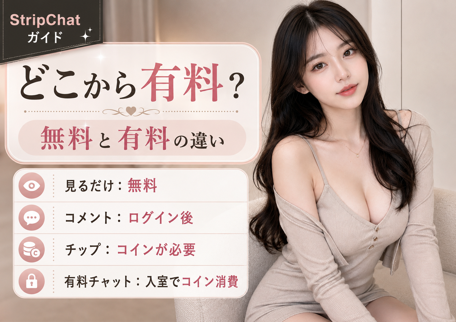 StripChatの無料と有料の違いを説明する画像