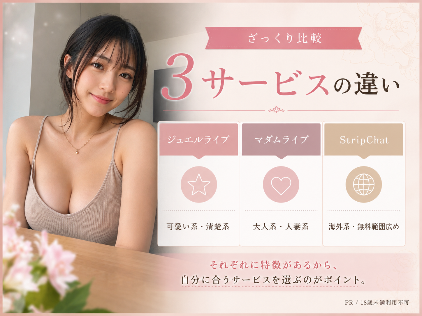 ジュエルライブ・マダムライブ・StripChatの違い